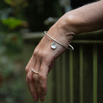 Sterling Silver Cuttlefish Small Circle Charm Bangle, 2 of 4
