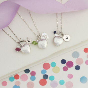 Childs Silver Heart Locket Personalised With Birthstone, 7 of 12