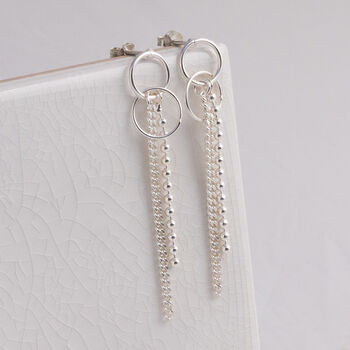 Sterling Silver Curb And Bead Dangly Studs, 5 of 8