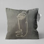 Dark Grey Cushion Cover With Abstract Face Pattern, thumbnail 1 of 7