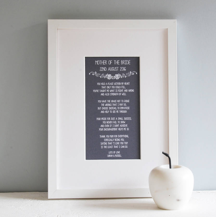 Mother Of The Bride Mother Of The Groom Poem A4 Print By A Touch Of Verse