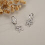 Sterling Silver Bow Charm Hoop Earrings, thumbnail 4 of 12