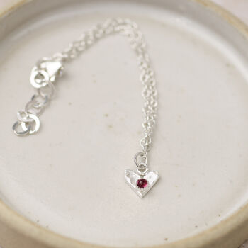 Sterling Silver Small Birthstone Heart Bracelet, 5 of 8