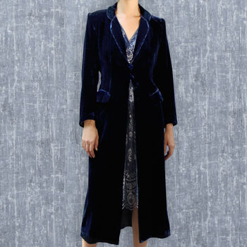 Silk Velvet 1940's Style Coat In Midnight Blue, 2 of 4