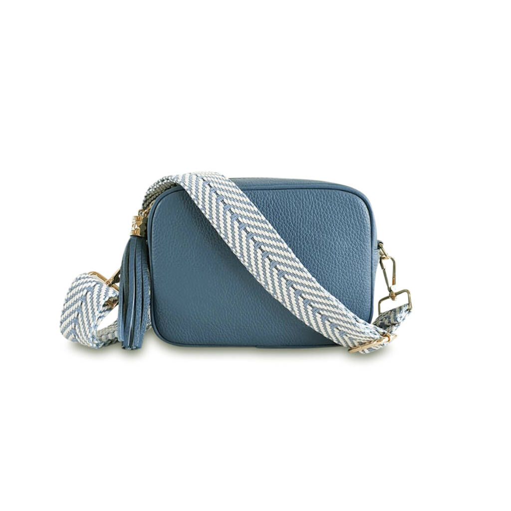 Denim Blue Leather Crossbody Bag And Chevron Strap By Apatchy ...