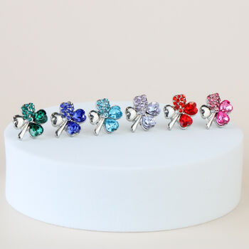 Colourful Crystal Four Leaf Clover Stud Earrings, 2 of 3