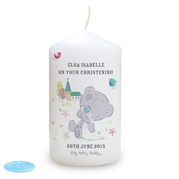 Personalised Tiny Tatty Teddy Christening Pillar Candle, 2 of 2