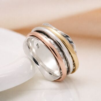 Personalised Sterling Silver, Brass And Copper Triple Spinner Ring – 8mm, 3 of 7