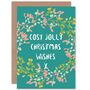 Cosy Jolly Xmas Wishes Flower Wreath Christmas Card, thumbnail 1 of 4