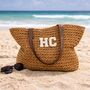 Personalised Dark Straw Tote Beach Bag, thumbnail 1 of 4