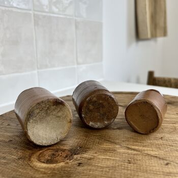 Set Of Three Small Brown Vintage Stoneware Ink Bottles, 5 of 5
