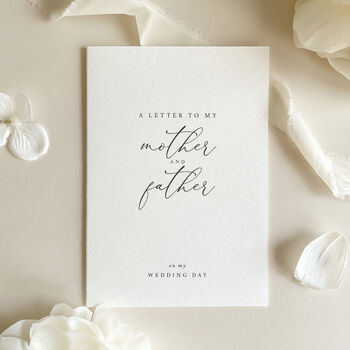 Luxury 'Letter To My Mother And Father On My Wedding Day' Card, Elegant Calligraphy Design, 8 of 11
