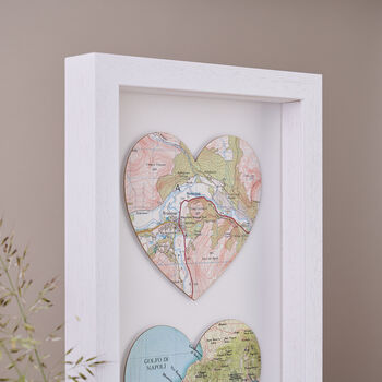 Two Custom Map Hearts Wedding Anniversary Print, 2 of 4