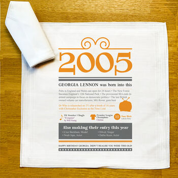 Personalised 18th Birthday Gift 2005 Handkerchief Pair, 4 of 12
