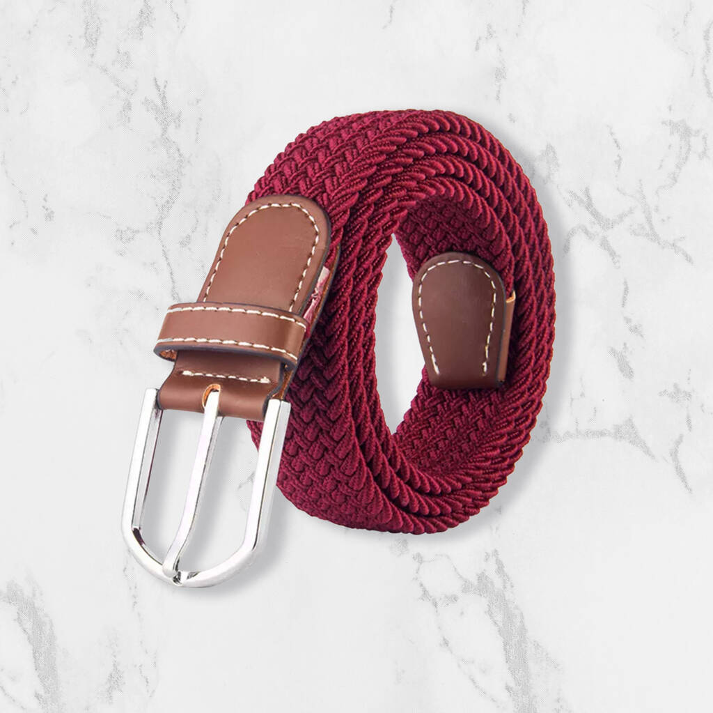 Woven Elasticated Belt For Men Or Women In Burgundy Red