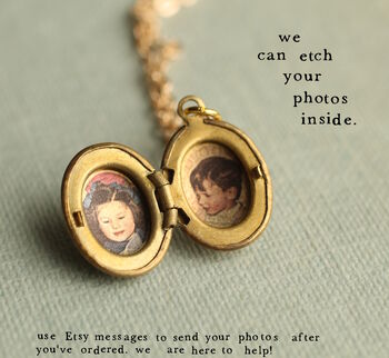 Tiny Small Personalised Oval Locket With Photos, 3 of 11