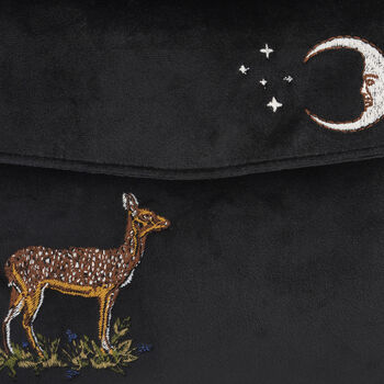 Deer And Moon Embroidered Black Velvet Tote, 8 of 8