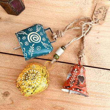 Set Of Three Hand Painted Cow Bells Hanging Decor, 3 of 12