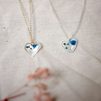 Blue Flower Heart Sterling Silver Or 18k Gold Necklace, 3 of 11