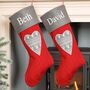 His And Hers Personalised Nordic Red Heart Stockings, thumbnail 1 of 9