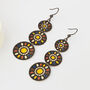 Yellow Multicolour Triple Disc Drop Boho Earrings, thumbnail 1 of 3