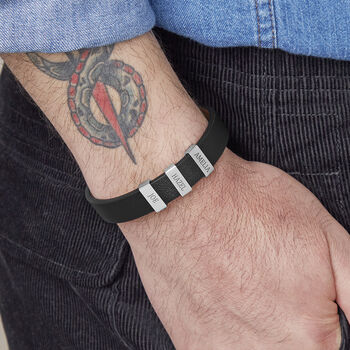 Personalised Mens Leather Cuff Names And Dates Bracelet, 2 of 8