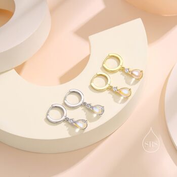 Moonstone Droplet And Cz Huggie Hoop Earrings, 3 of 10