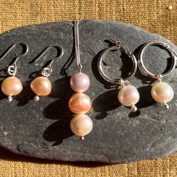 Three Pearl Necklace On Sterling Silver Chain, 2 of 4
