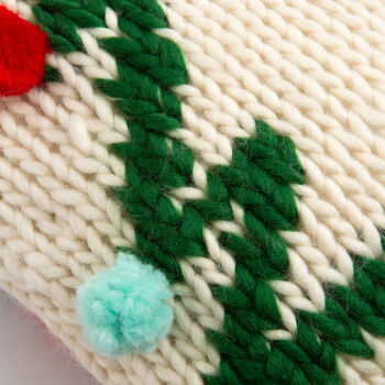 Pom Pom Christmas Tree Cushion Cover Easy Knitting Kit, 3 of 9