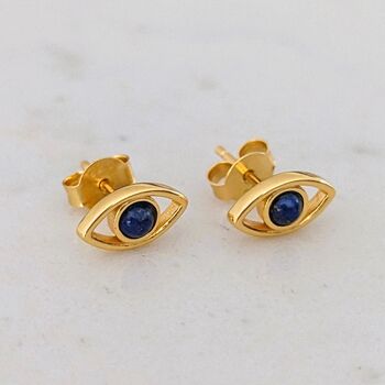 Evil Eye Stud Earrings Lapis Lazuli And Gold Vermeil, 2 of 7