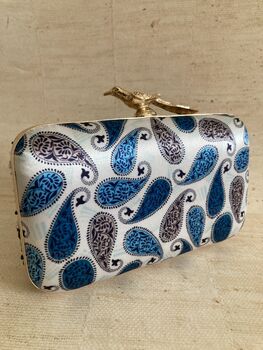 Blue Rectangular Gold Bird Clasp Clutch Bag, 7 of 12