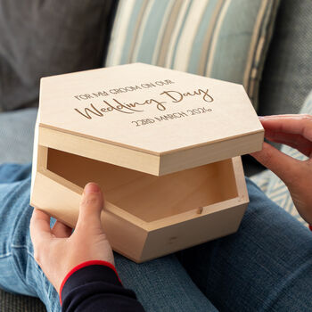 Personalised For My Bride Or Groom Wedding Keepsake Box Hexagon, 3 of 7