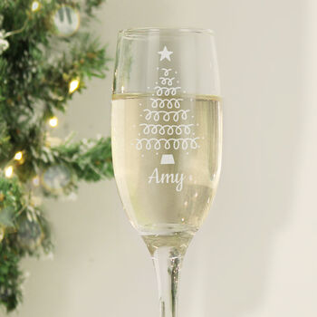 Personalised Christmas Tree Glass Flute Gift Boxed – Stocking Filler And Secret Santa Gift, 2 of 3