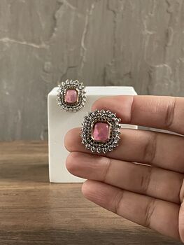 Amy Pink And Cz Oversized Studs, 4 of 6