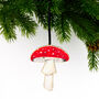 Fly Agaric Mushroom Wooden Hanging Decoration, thumbnail 1 of 5