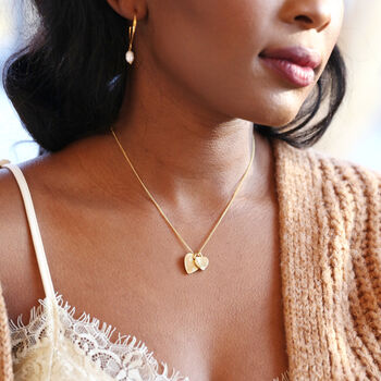 Personalised Double Hammered Heart Charm Necklace, 2 of 7