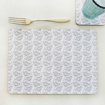 Set Of Four Dove Grey Cow Parsley Placemats, 3 of 4