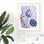 Cool Blue Flower And Leaf Art Print, thumbnail 1 of 8