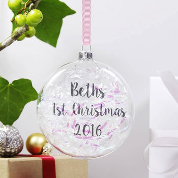 Personalised Iridescent 1st Christmas Flat Bauble, 2 of 5