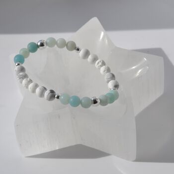 Anxiety Amazonite And White Howlite Crystal Diffuser Bracelet With Essential Oils Gift, 5 of 7