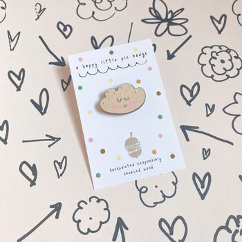 Smiley Cloud Wooden Pin Badge, 2 of 4