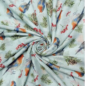 Robin Print Cotton Blend Scarf, 3 of 7