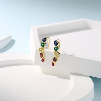 Rainbow Droplet Cz Crawler Earrings Sterling Silver, 2 of 11