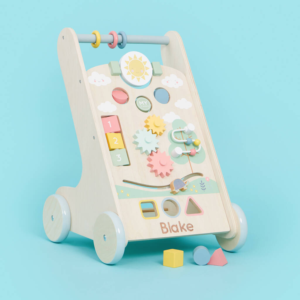 Personalised Wooden Push Along Activity Walker 12m+, 1 of 5