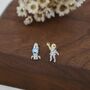 Mismatched Astronaut And Rocket Stud Earrings In Sterling Silver, thumbnail 2 of 12