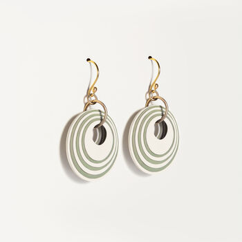 Cream And Green Stripey Circular Earrings, 4 of 6