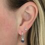 September Birthstone Earrings, Sapphire, Silver, thumbnail 2 of 4