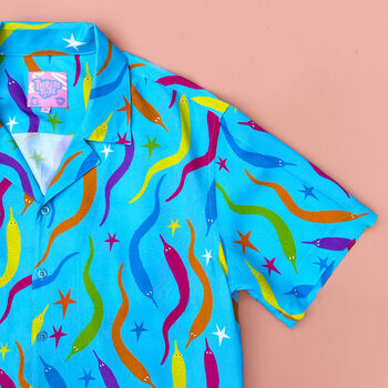 Fun Worm On A String Pattern Button Up Hawaiian Shirt, 2 of 8