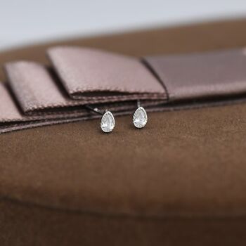 Tiny Droplet Cz Stud Earrings In Sterling Silver, 5 of 10