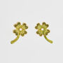Gold Lucky Clover And Pearl Stud Earrings, thumbnail 1 of 7